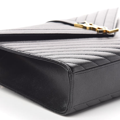 Saint Laurent Grain De Poudre Matelasse Chevron Large Monogram Satchel Black 8 of 9