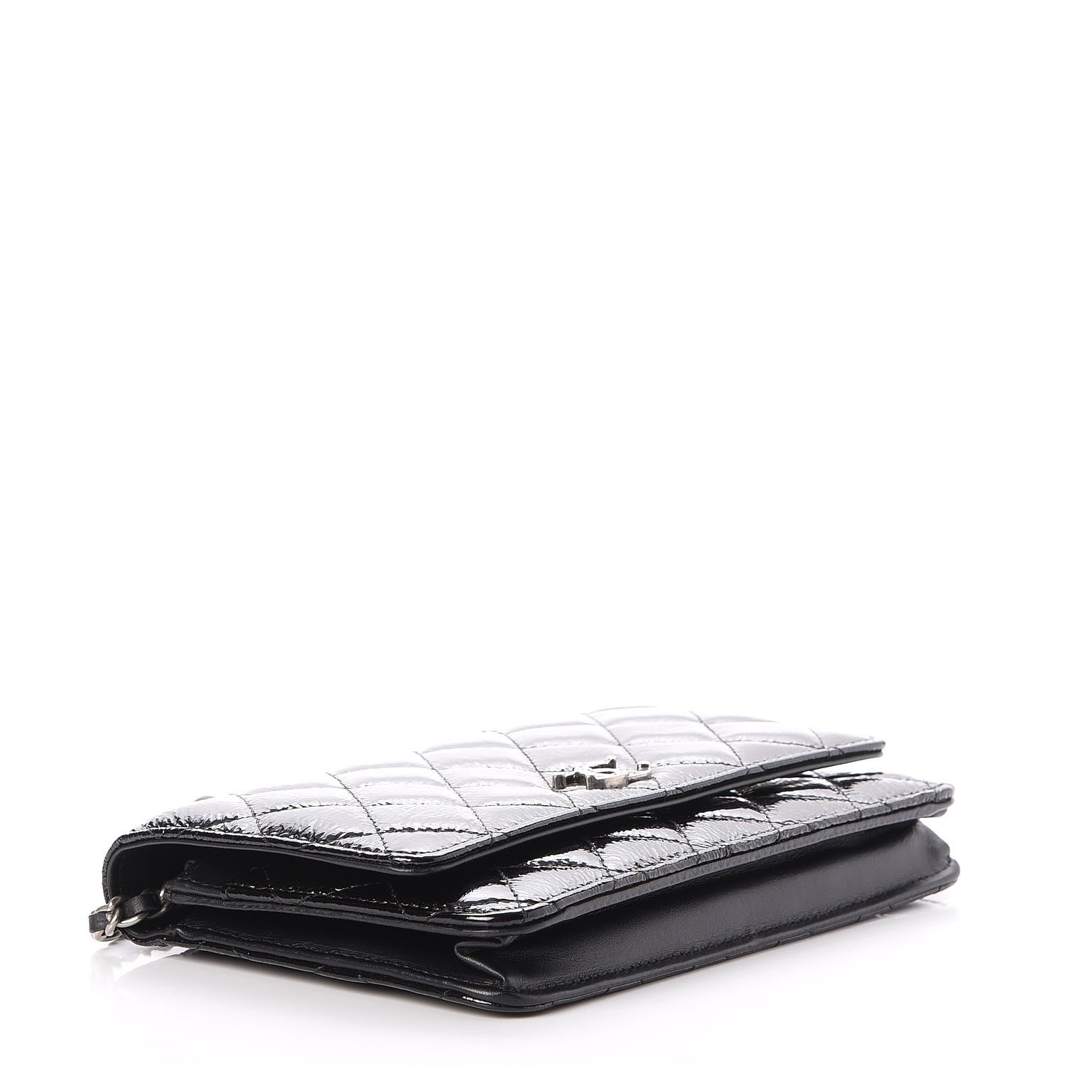Chanel Patent Goatskin Quilted Paris Dallas Wallet On Chain WOC Black 4 of 9