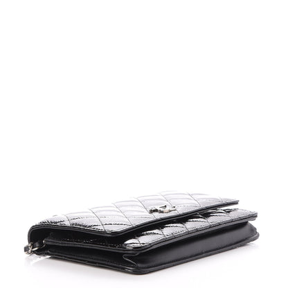 Chanel Patent Goatskin Quilted Paris Dallas Wallet On Chain WOC Black 4 of 9