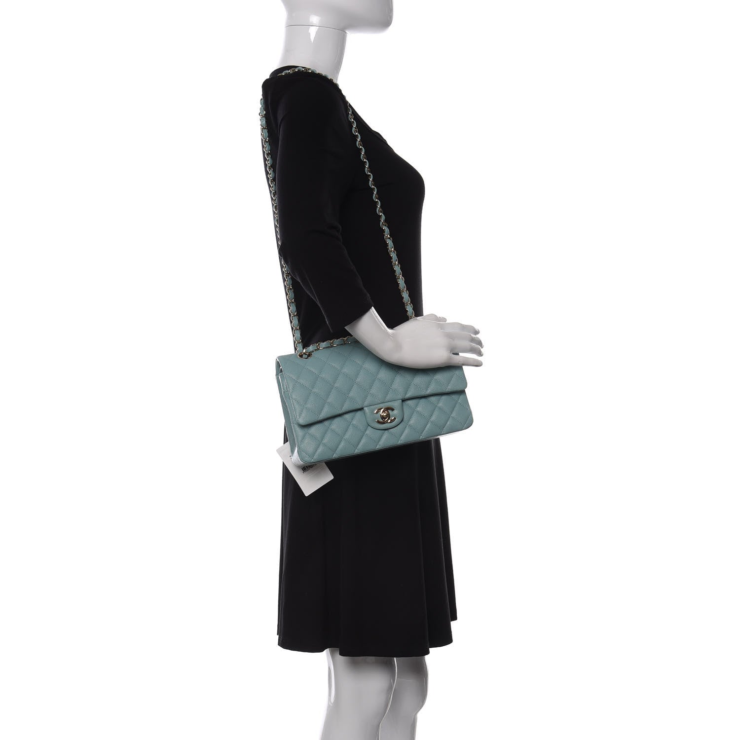 Chanel Caviar Quilted Medium Double Flap Light Blue 2 of 10