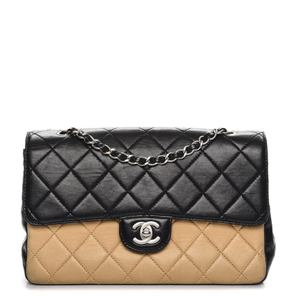 Chanel Lambskin Quilted Bi-Color Medium Single Flap Black Beige 1 of 12