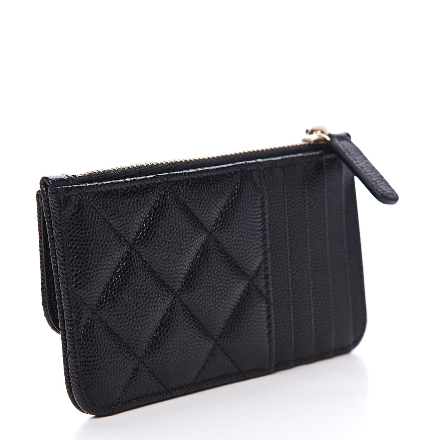 Caviar Quilted Flap Zip Card Holder Black