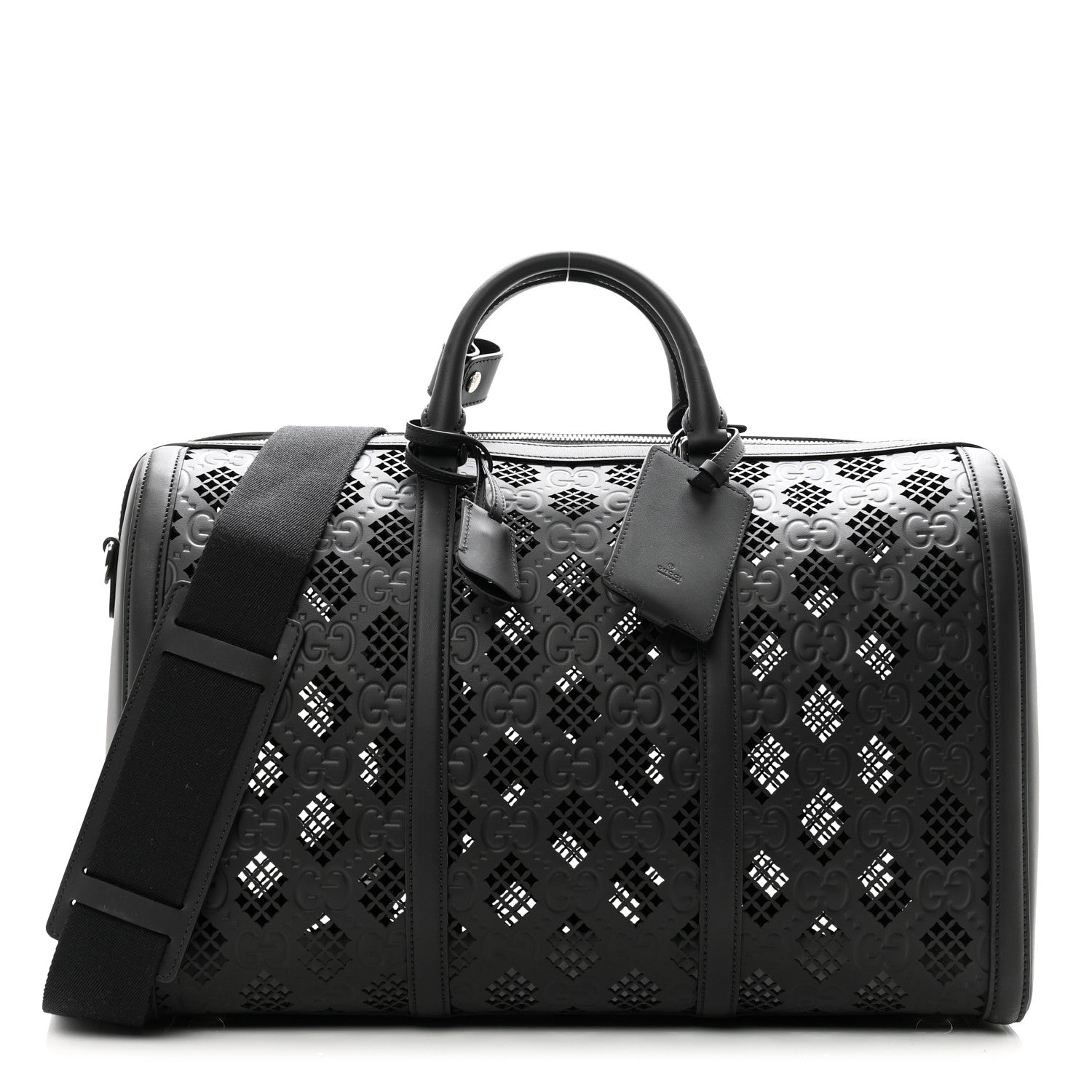 Gucci Calfskin Cut Out GG Embossed Medium Duffle Bag Black 1 of 8