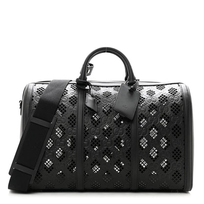 Gucci Calfskin Cut Out GG Embossed Medium Duffle Bag Black 1 of 8