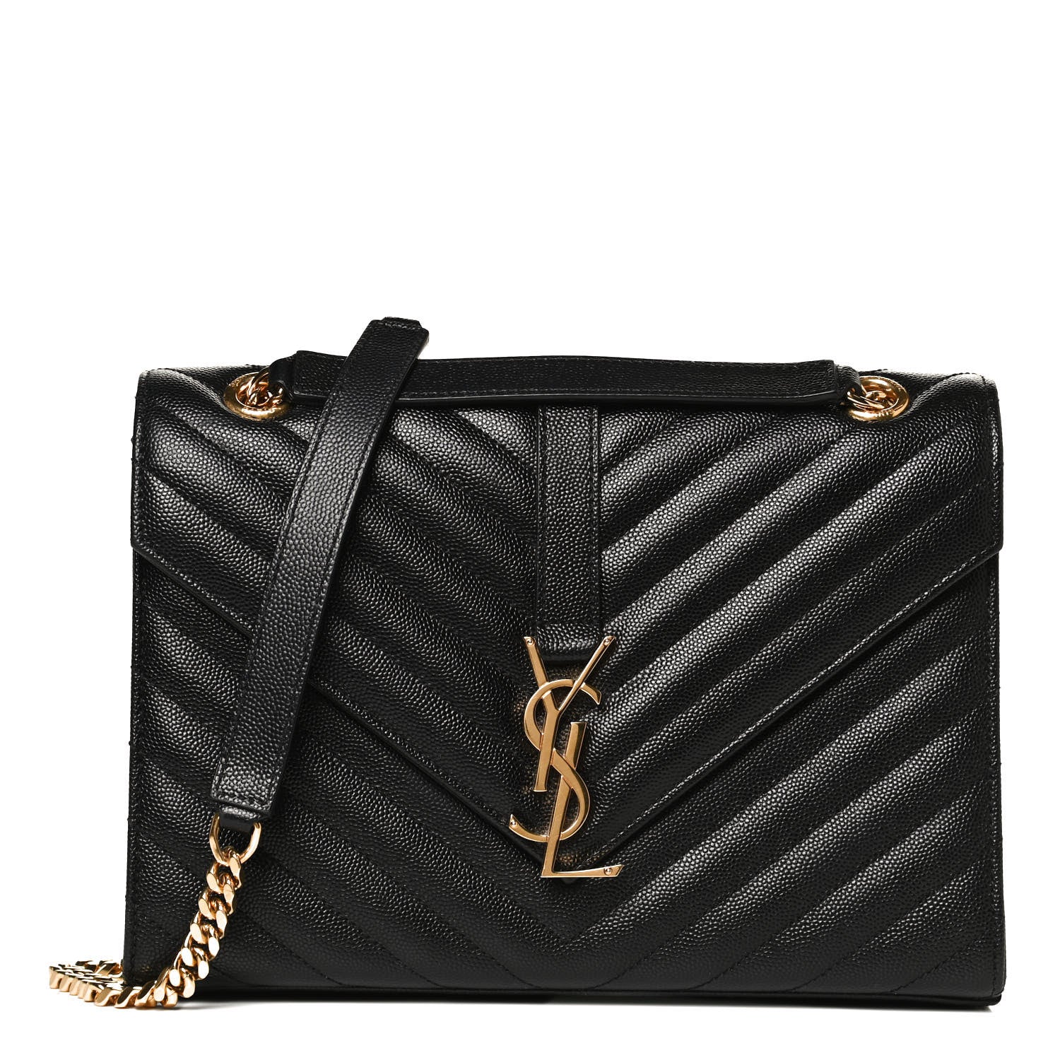 Saint Laurent Grain De Poudre Matelasse Chevron Medium Monogram Satchel Black 1 of 11
