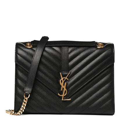 Saint Laurent Grain De Poudre Matelasse Chevron Medium Monogram Satchel Black 1 of 11
