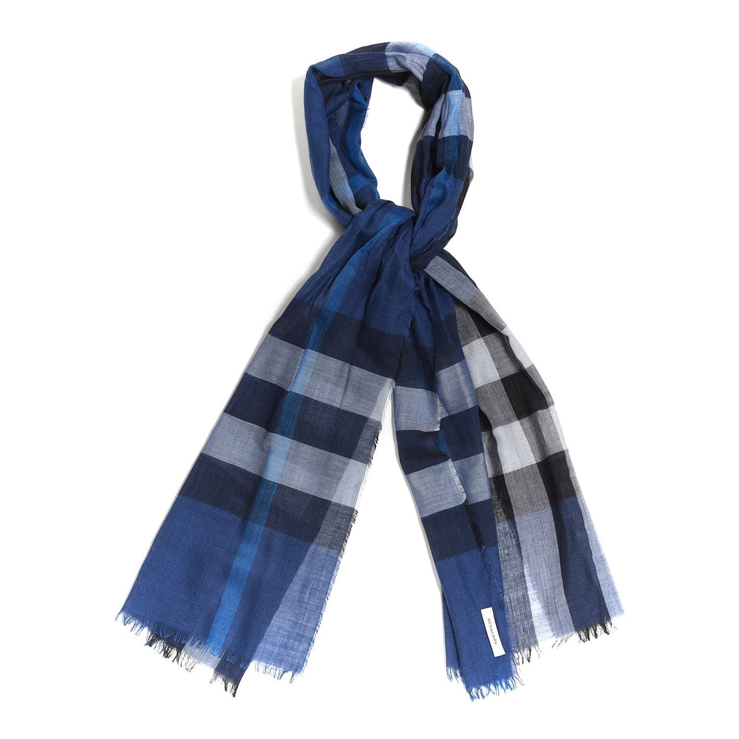 Silk Cashmere Half Mega Check Scarf Cobalt Blue