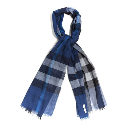 Burberry Silk Cashmere Half Mega Check Scarf Cobalt Blue 1 of 4