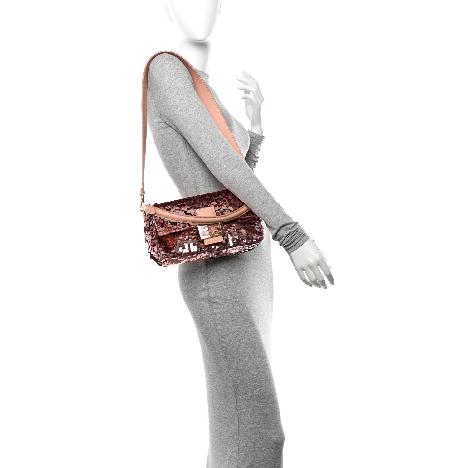 Fendi Sequin Paillettes Vitello Grace Sex and the City Baguette Baby Pink 2 of 10