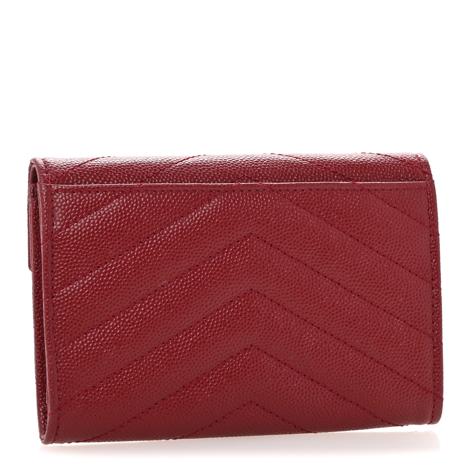 Saint Laurent Grain De Poudre Matelasse Chevron Small Monogram Envelope Wallet Opyum Red 3 of 11