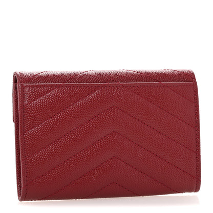 Saint Laurent Grain De Poudre Matelasse Chevron Small Monogram Envelope Wallet Opyum Red 3 of 11