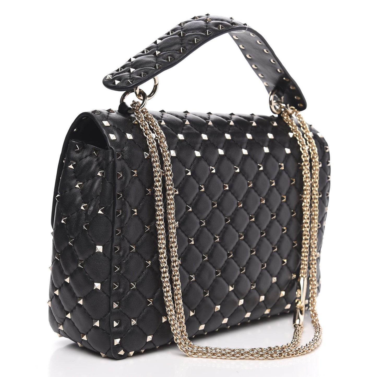 Lambskin Large Rockstud Spike Shoulder Bag Black