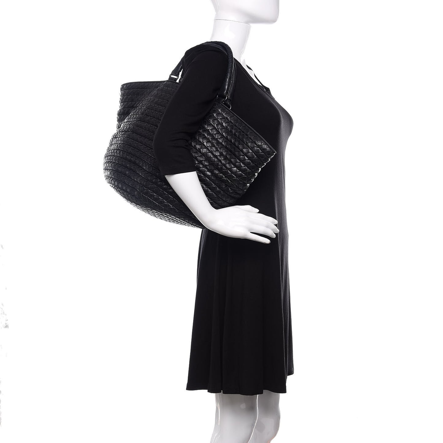 Intrecciato Nappa Spiral Shopper Tote Black
