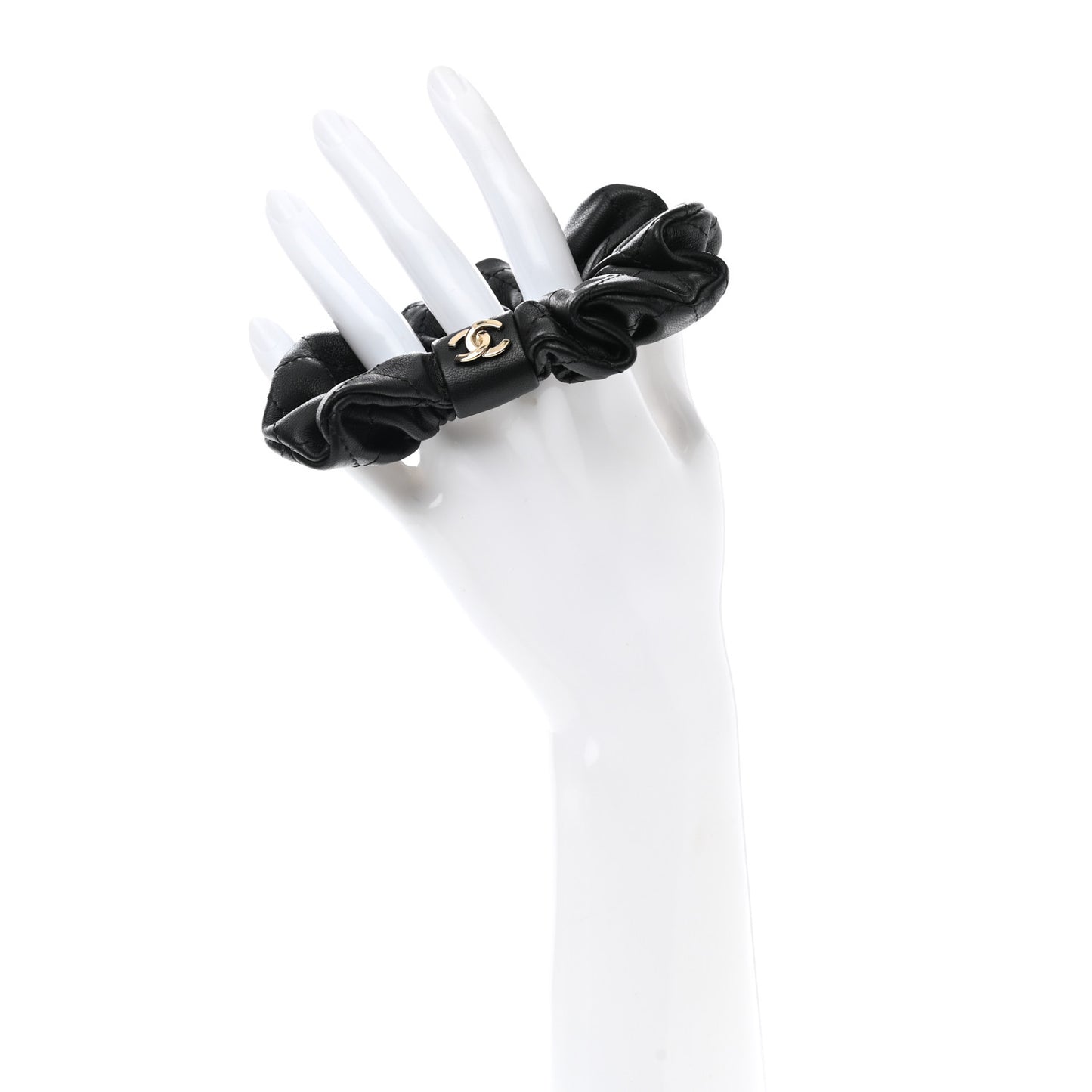 Lambskin Quilted CC Hair Scrunchie Black