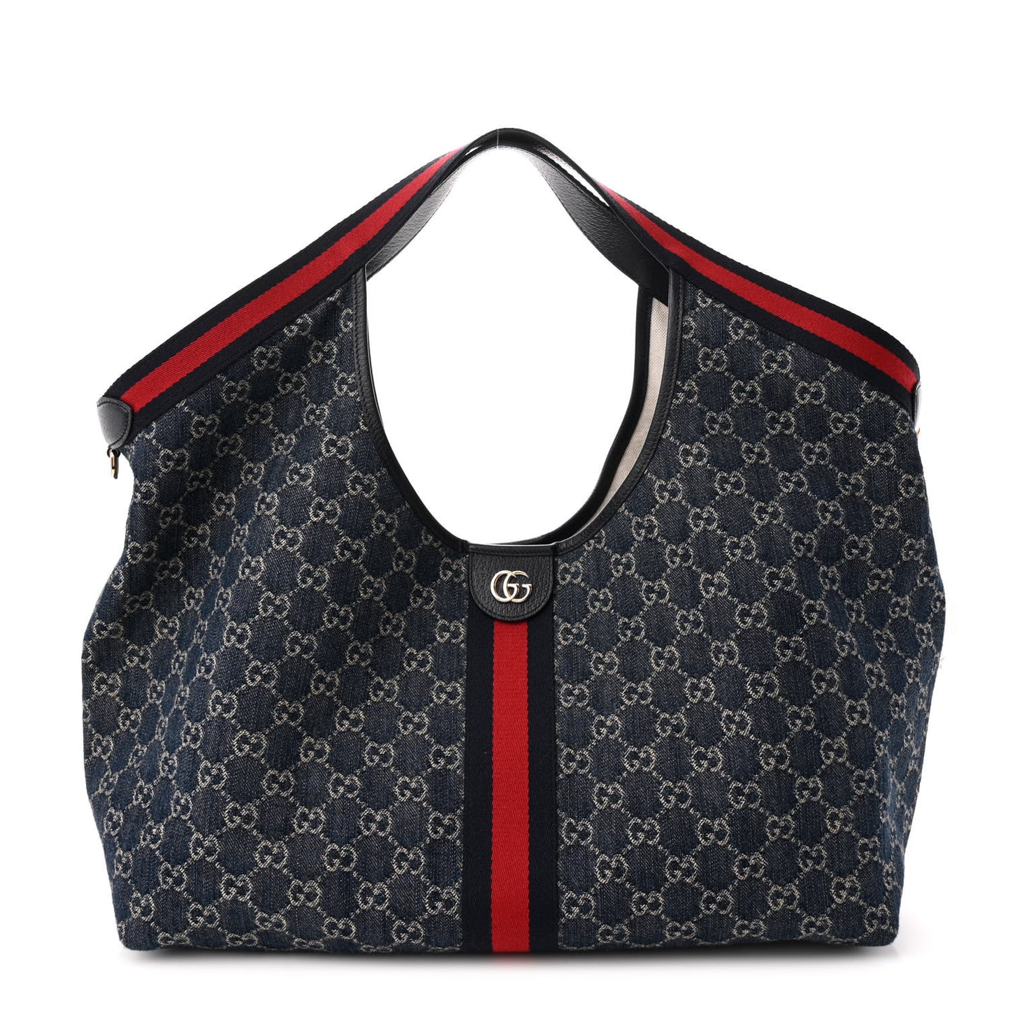 Denim GG Monogram Web Large Giglio Tote Blue