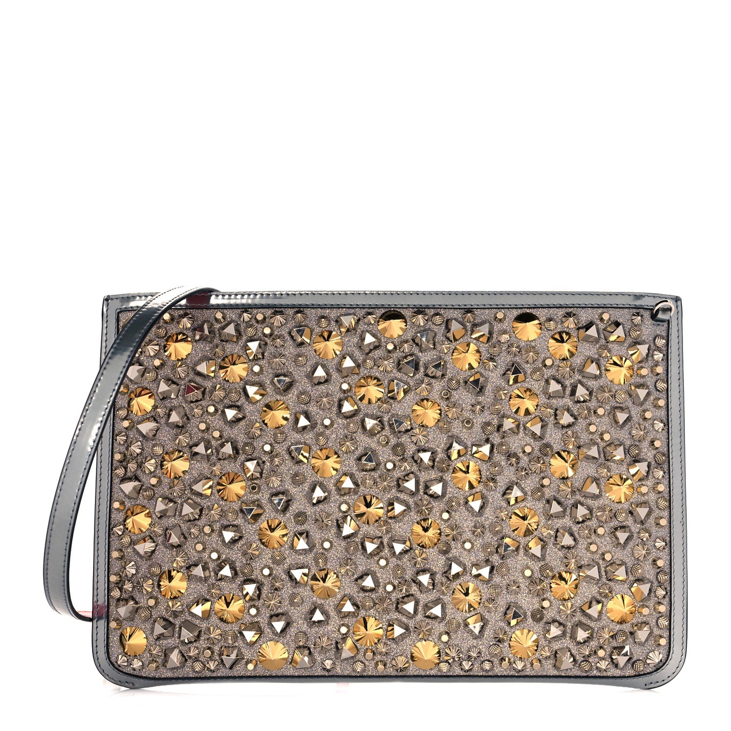 Patent Calfskin Glitter Studded Loubiclutch Crossbody Clutch Silver