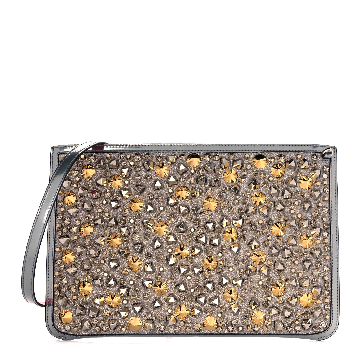 Christian Louboutin Patent Calfskin Glitter Studded Loubiclutch Crossbody Clutch Silver 1 of 9