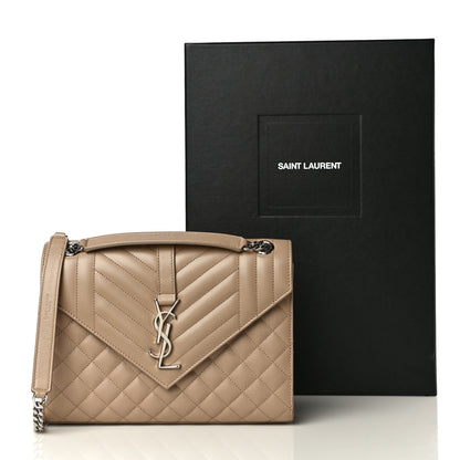 Saint Laurent Grain De Poudre Textured Mixed Matelasse Medium Triquilt Monogram Satchel Dark Beige 11 of 11