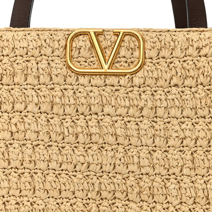 Valentino Garavani Raffia Calfskin Vlogo Tote Naturale Fondant 7 of 9