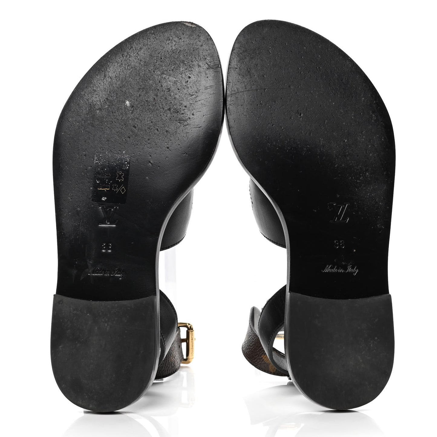 Monogram Calfskin Academy Flat Sandals 36 Black