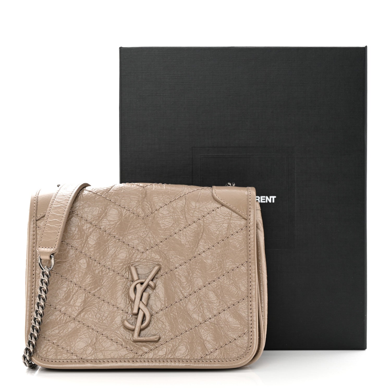 Saint Laurent Crinkled Calfskin Matelasse Monogram Niki Chain Wallet Dusty Grey 11 of 11