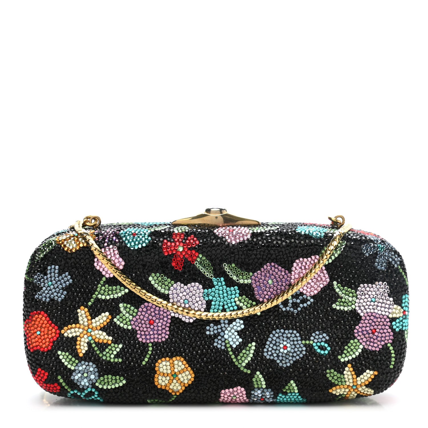 Judith Leiber Swarovski Crystal Flower Clutch Black Gold Multicolor 1 of 8
