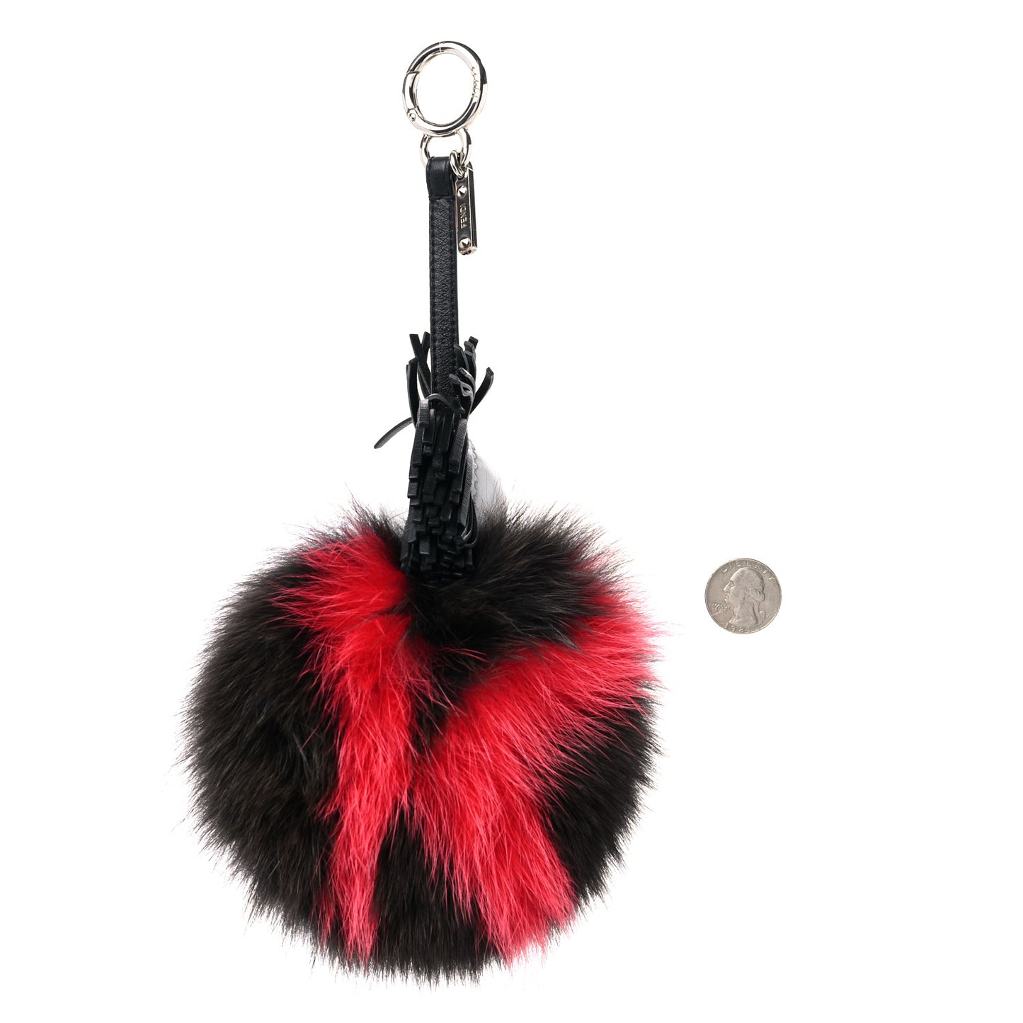 Fox Fur Shiny Nappa Bi-Color Super Karlito Pom Pom Bag Charm Moro Rosso Chiaro