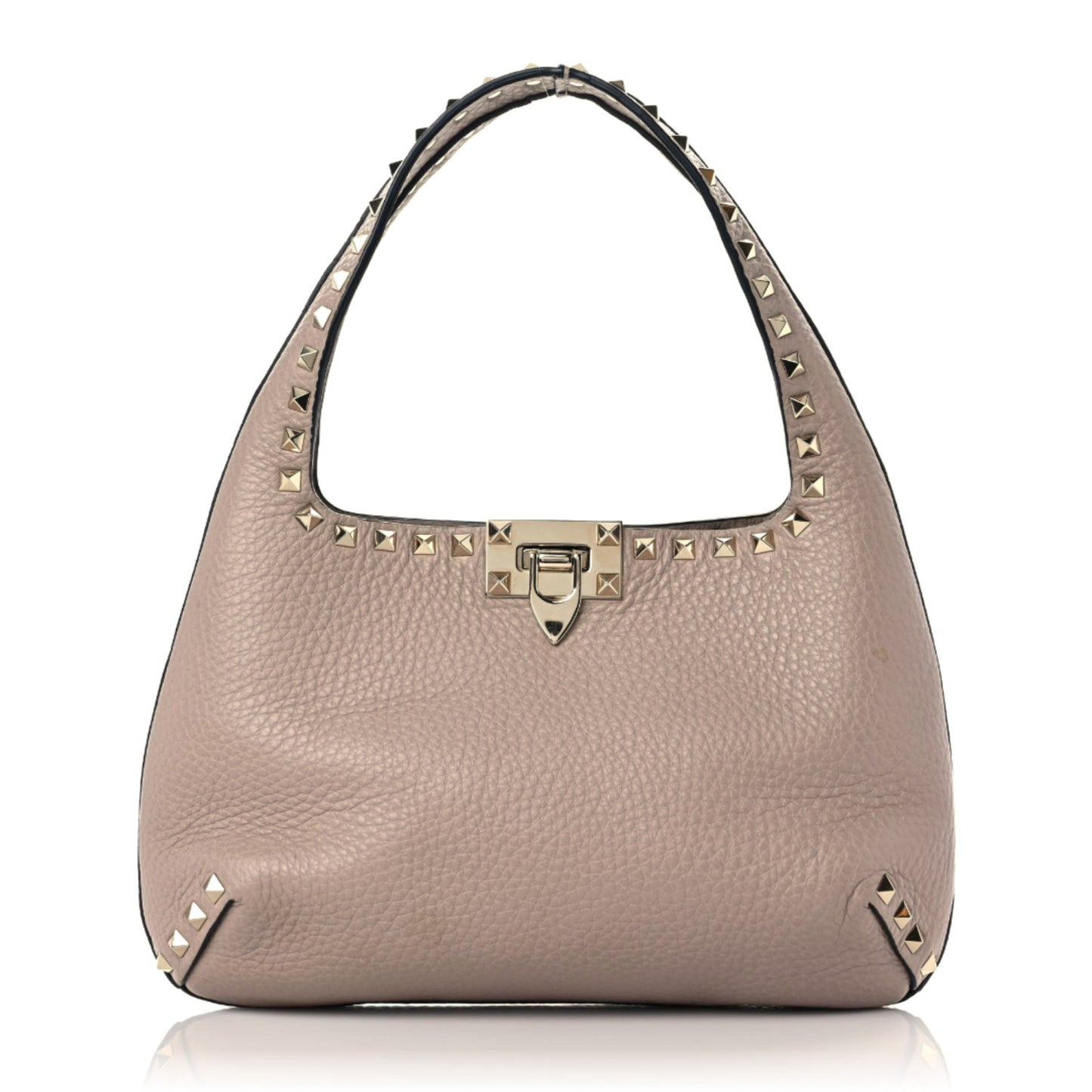Pebbled Calfskin Small Rockstud Flip Lock Hobo Poudre