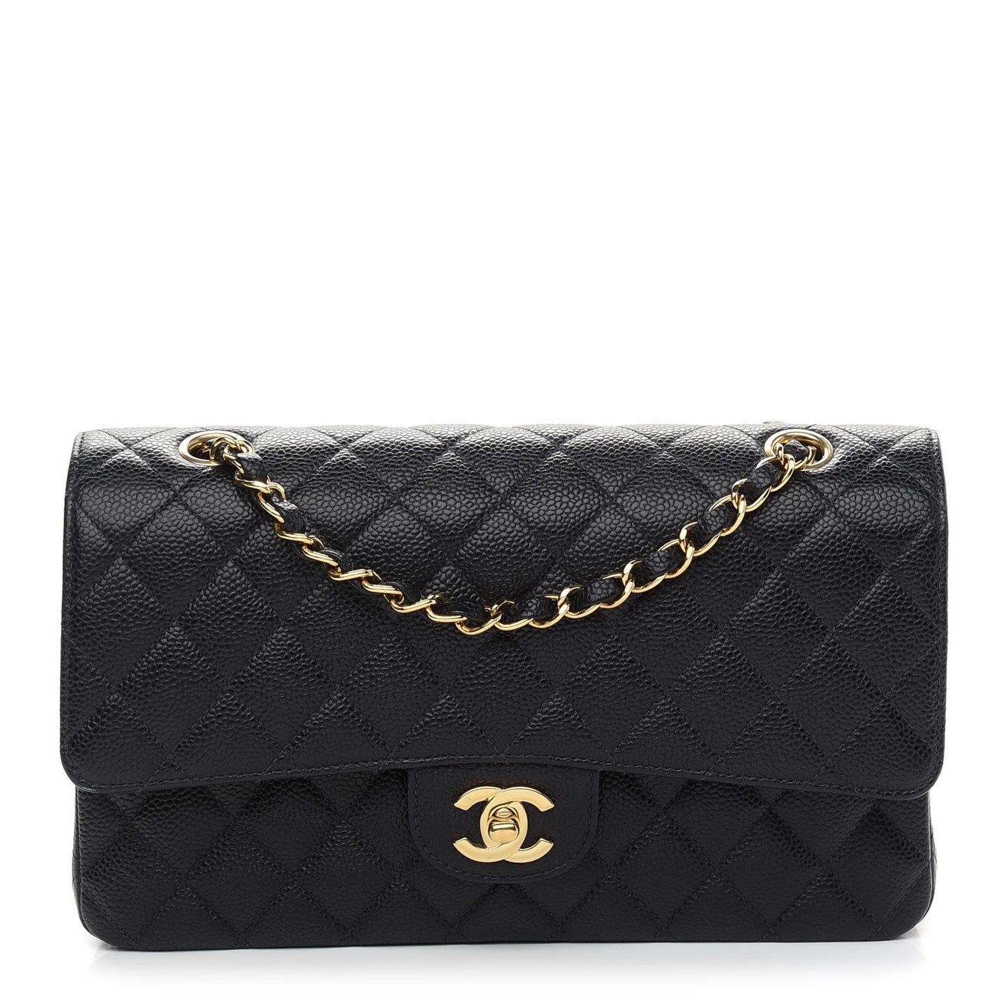 Caviar Quilted Medium Double Flap Black