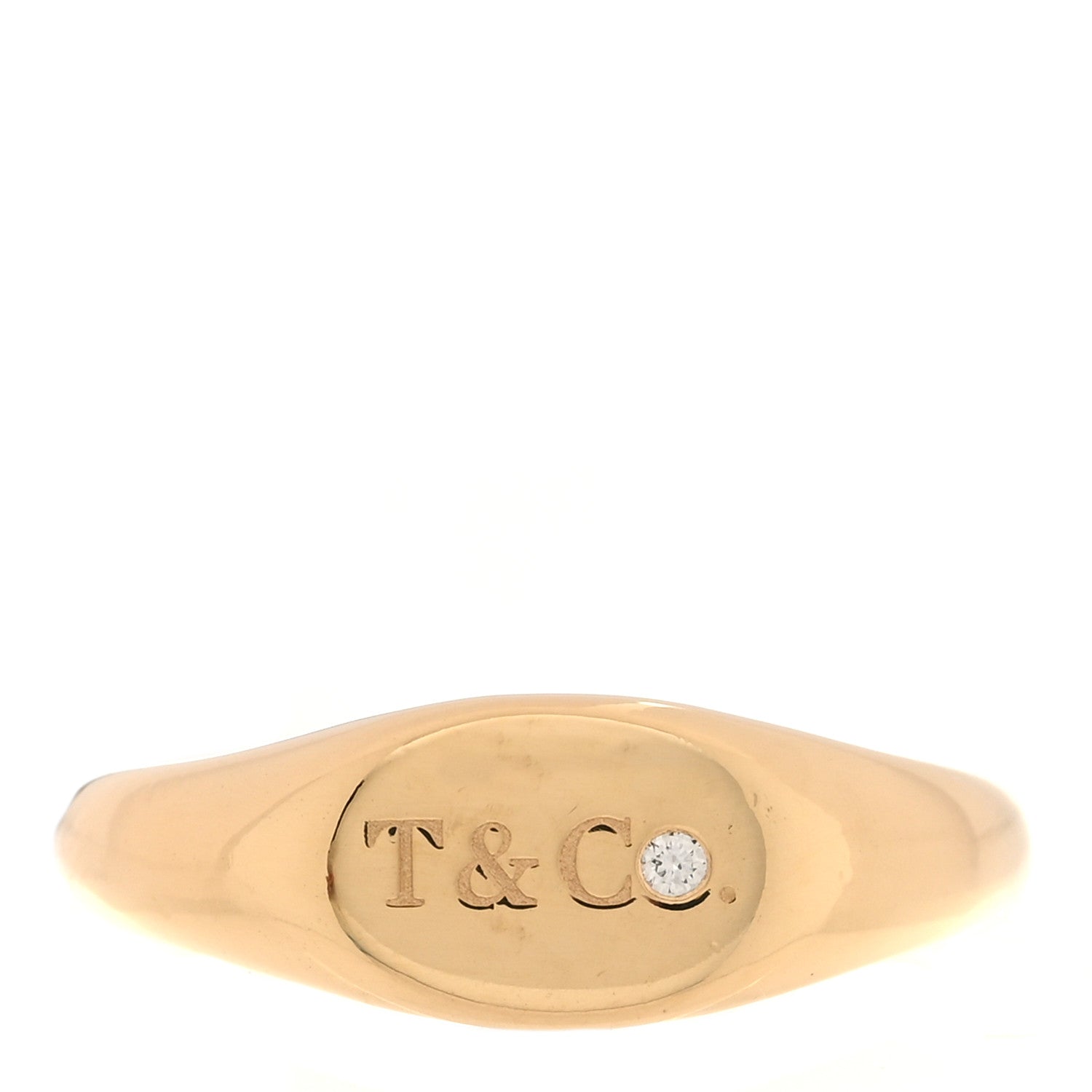 Tiffany 18K Yellow Gold Diamond Micro Oval Signet Ring 42 2.75 1 of 5