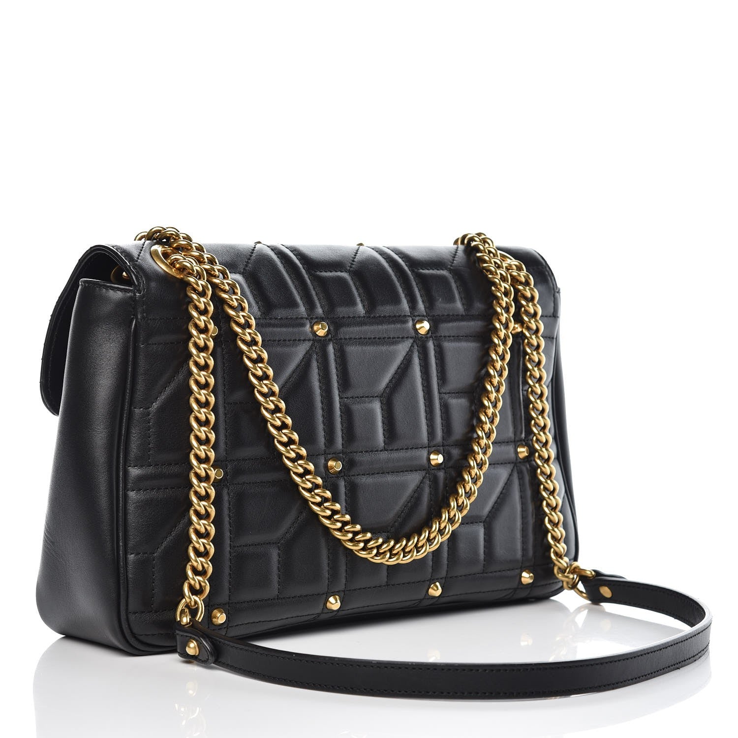 Gucci Calfskin Matelasse Studded Medium GG Marmont Shoulder Bag Black 3 of 12