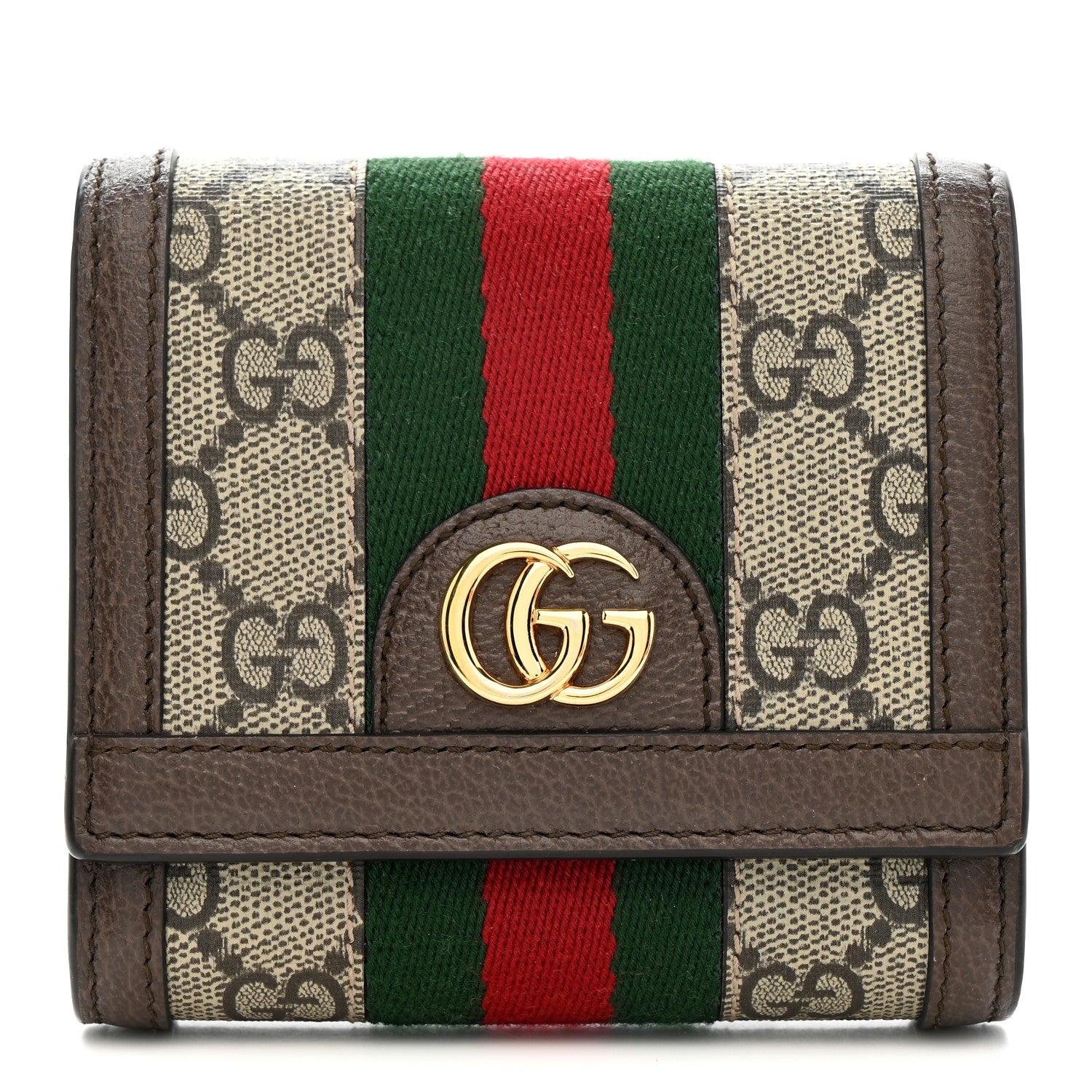 Gucci GG Supreme Monogram Textured Calfskin Web Ophidia Card Case Wallet Beige Ebony New Acero 1 of 7