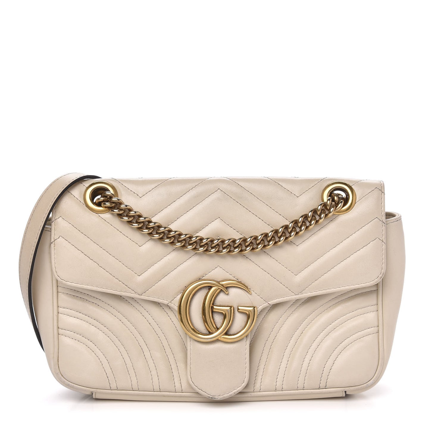 Calfskin Matelasse Small GG Marmont Shoulder Bag White