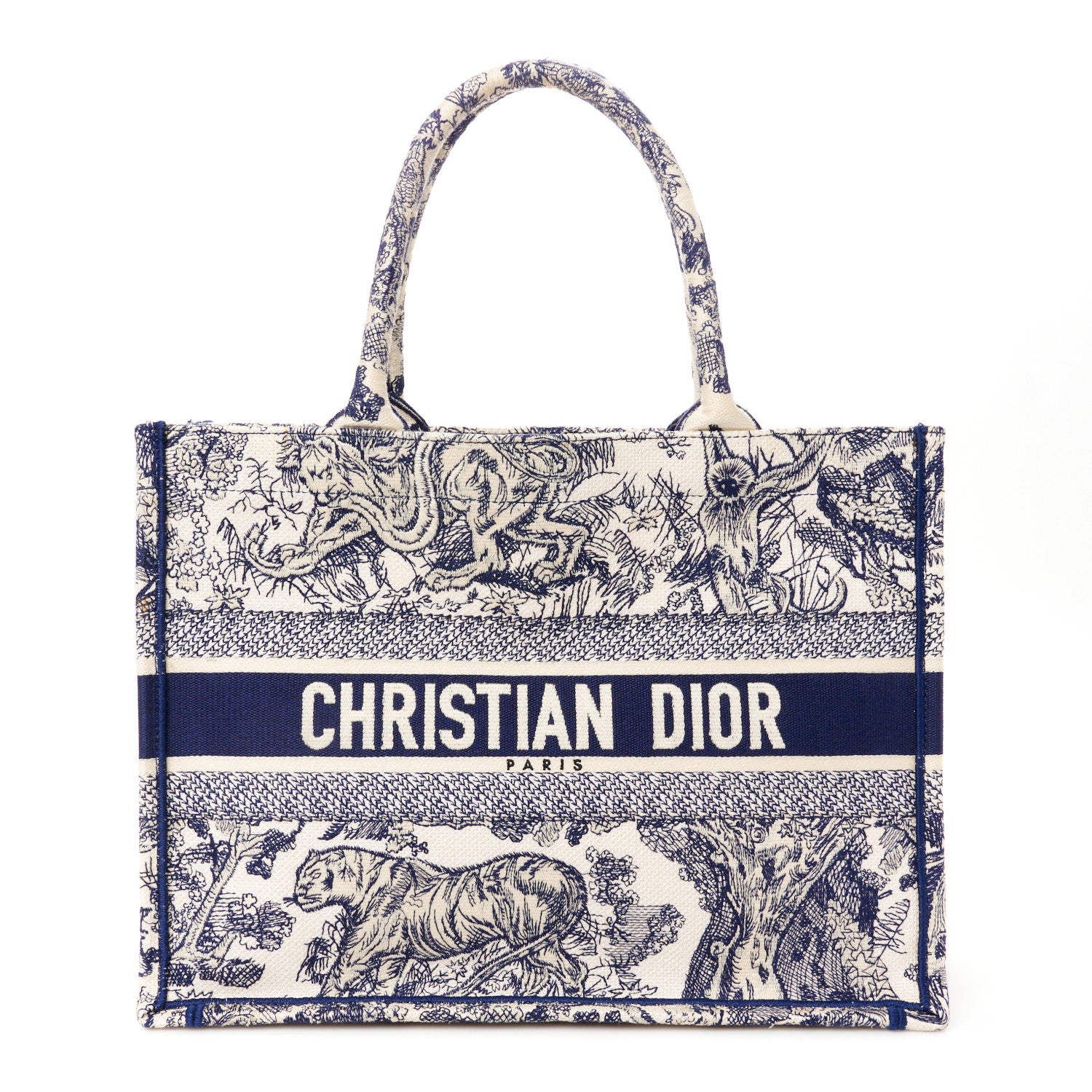 Christian Dior Canvas Embroidered Medium Dioriviera Toile De Jouy Book Tote Blue 1 of 10