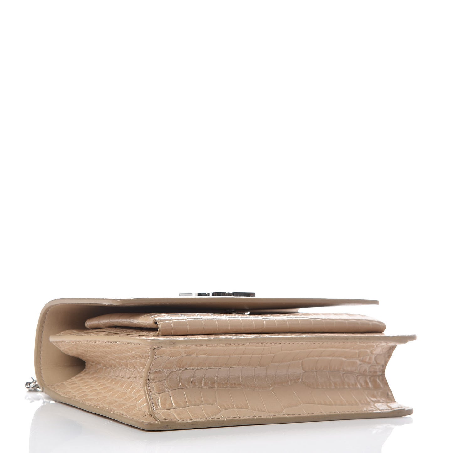 Calfskin Crocodile Embossed Monogram Sunset Chain Wallet Dark Beige