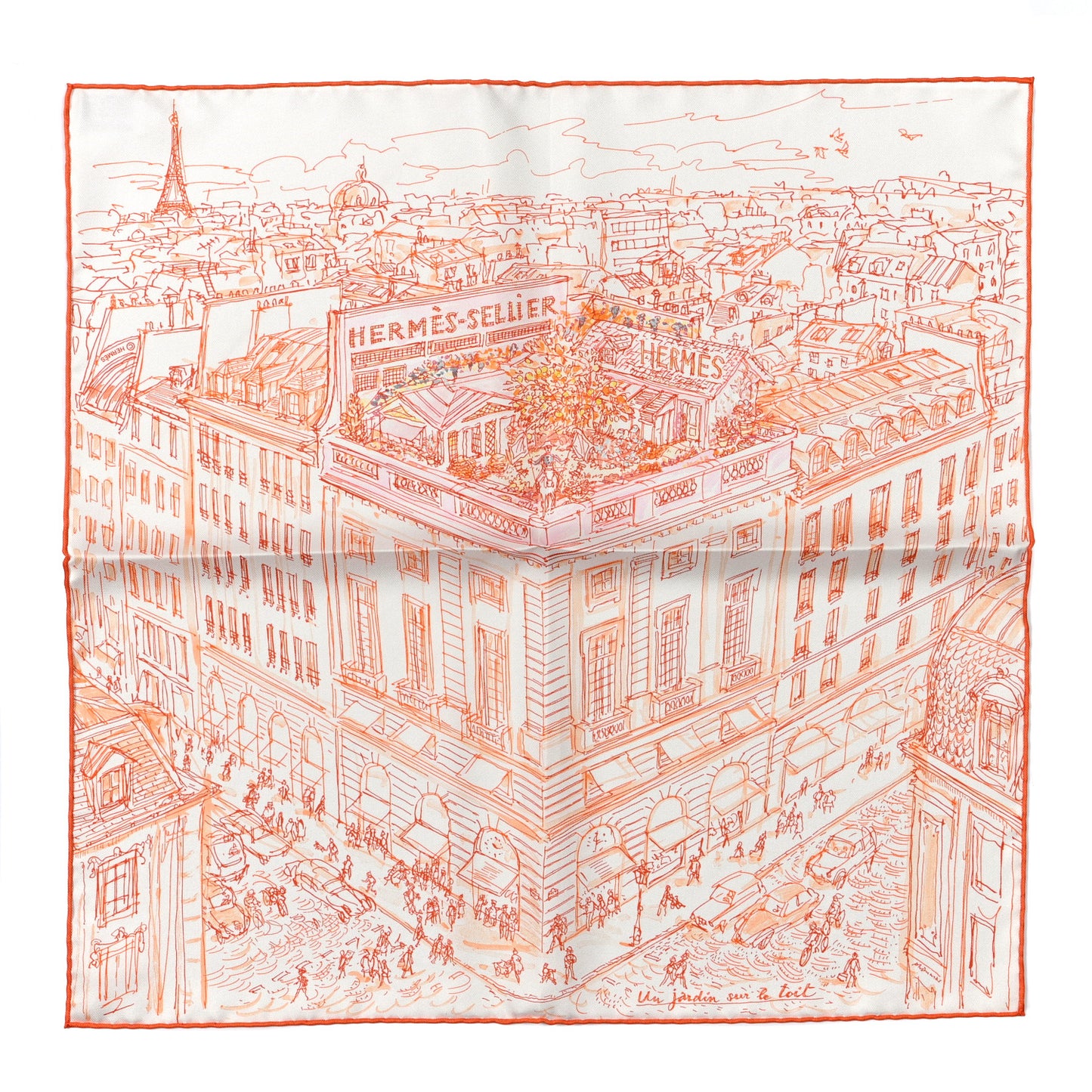 Silk Un Jardin Sur Le Toit Pocket Square White Orange Coral