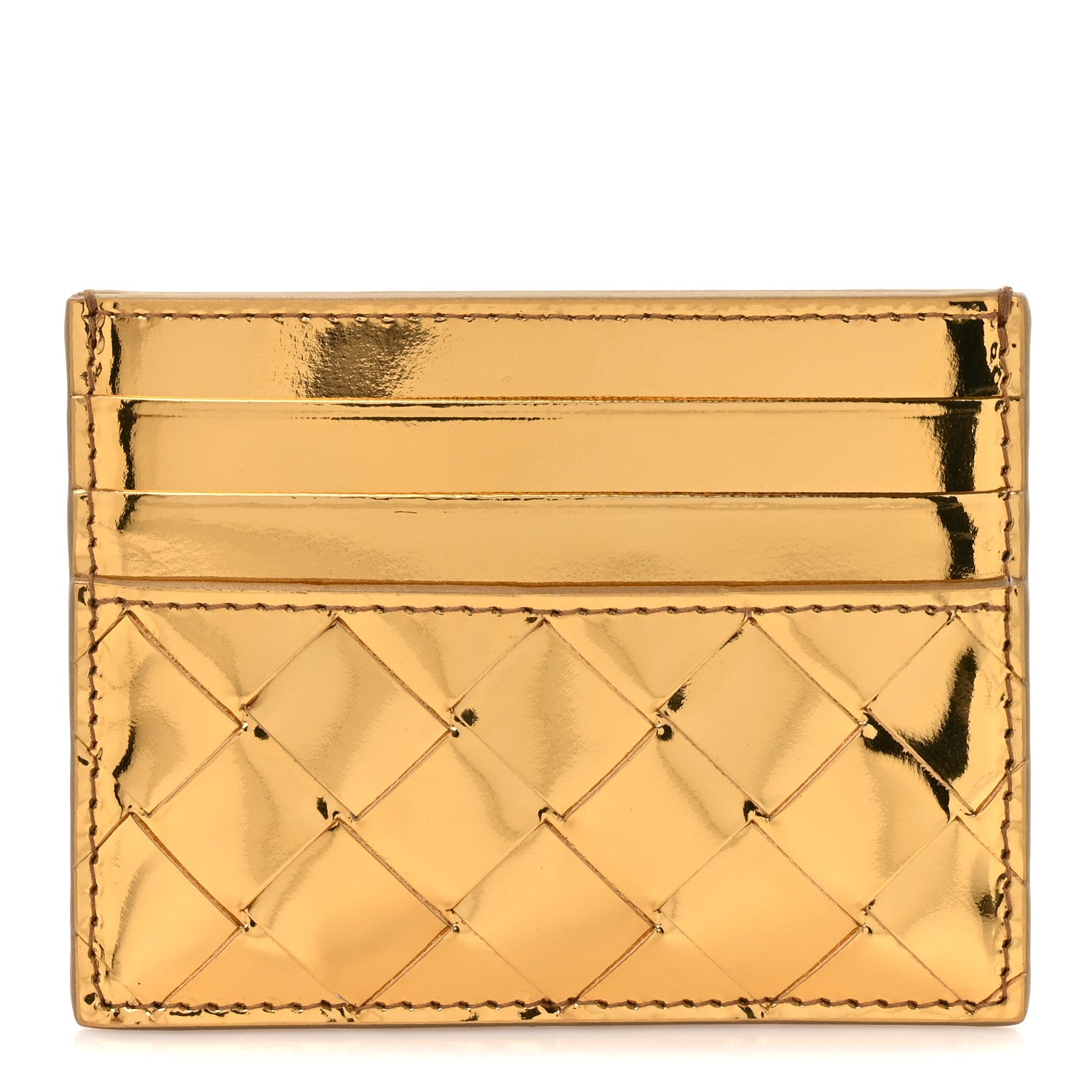 Bottega Veneta Metallic Nappa Intrecciato Card Case Gold 1 of 8