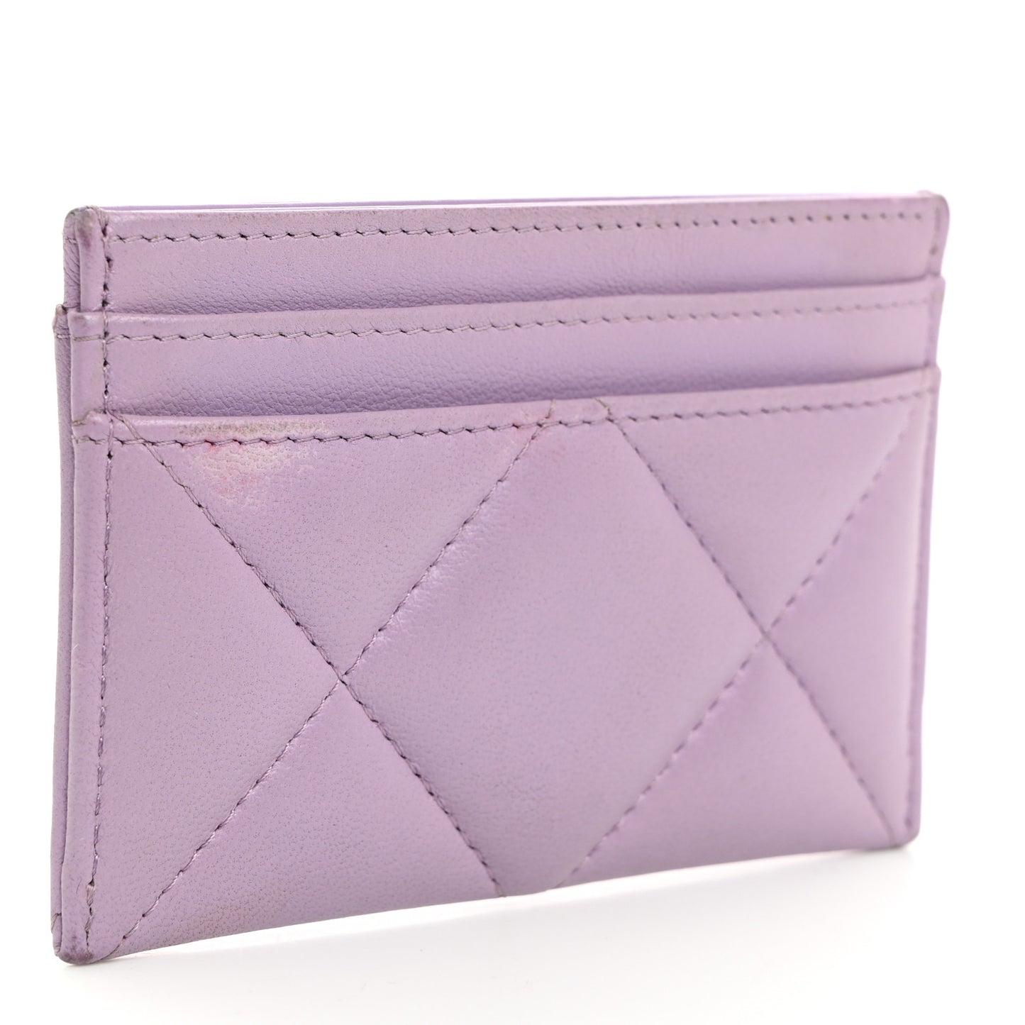 Lambskin Quilted Chanel 19 Card Holder Light Purple