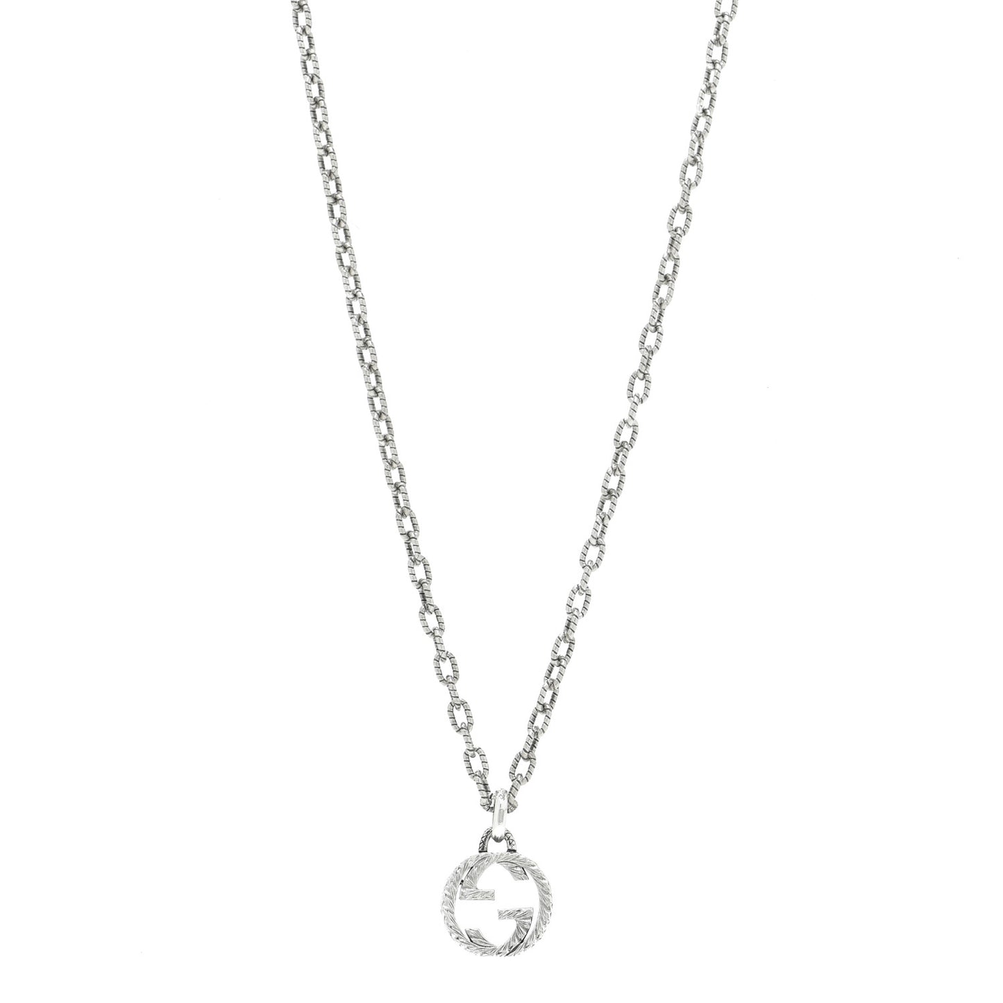 Sterling Silver Small Textured Interlocking G Pendant Necklace
