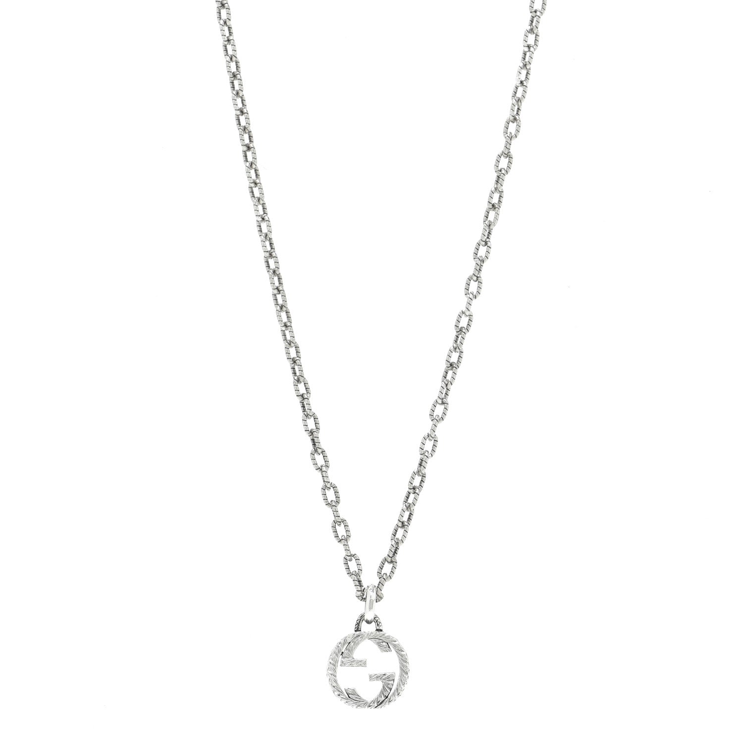 Gucci Sterling Silver Small Textured Interlocking G Pendant Necklace 2 of 14