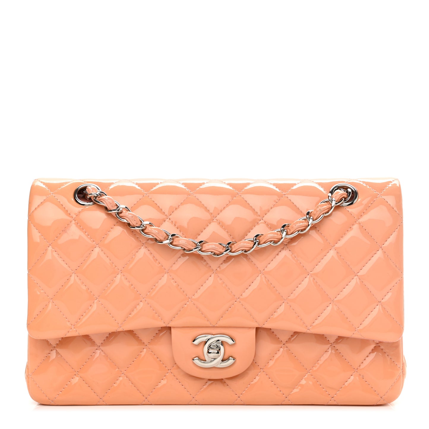 Patent Quilted Medium Double Flap Light Pink