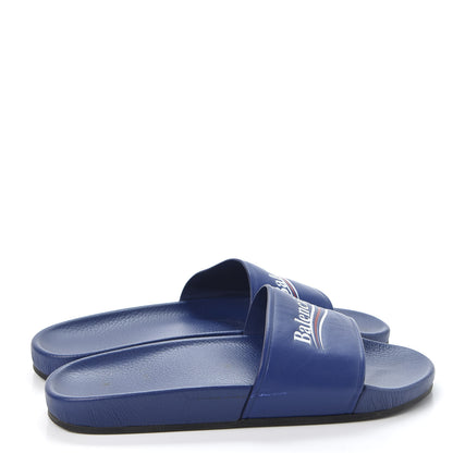 Balenciaga Nappa Political Campaign Logo Mens Pool Slide Sandals 41 Blue Ocean Blue White 4 of 12