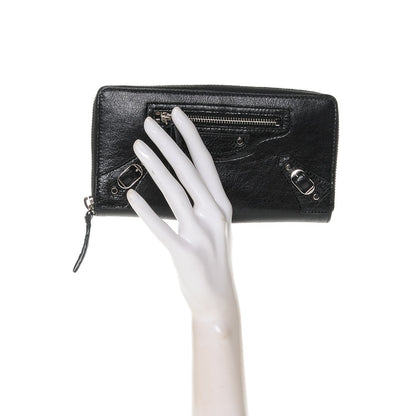Balenciaga Agneau Classic Silver Hardware Continental Zip Around Wallet Black 2 of 6