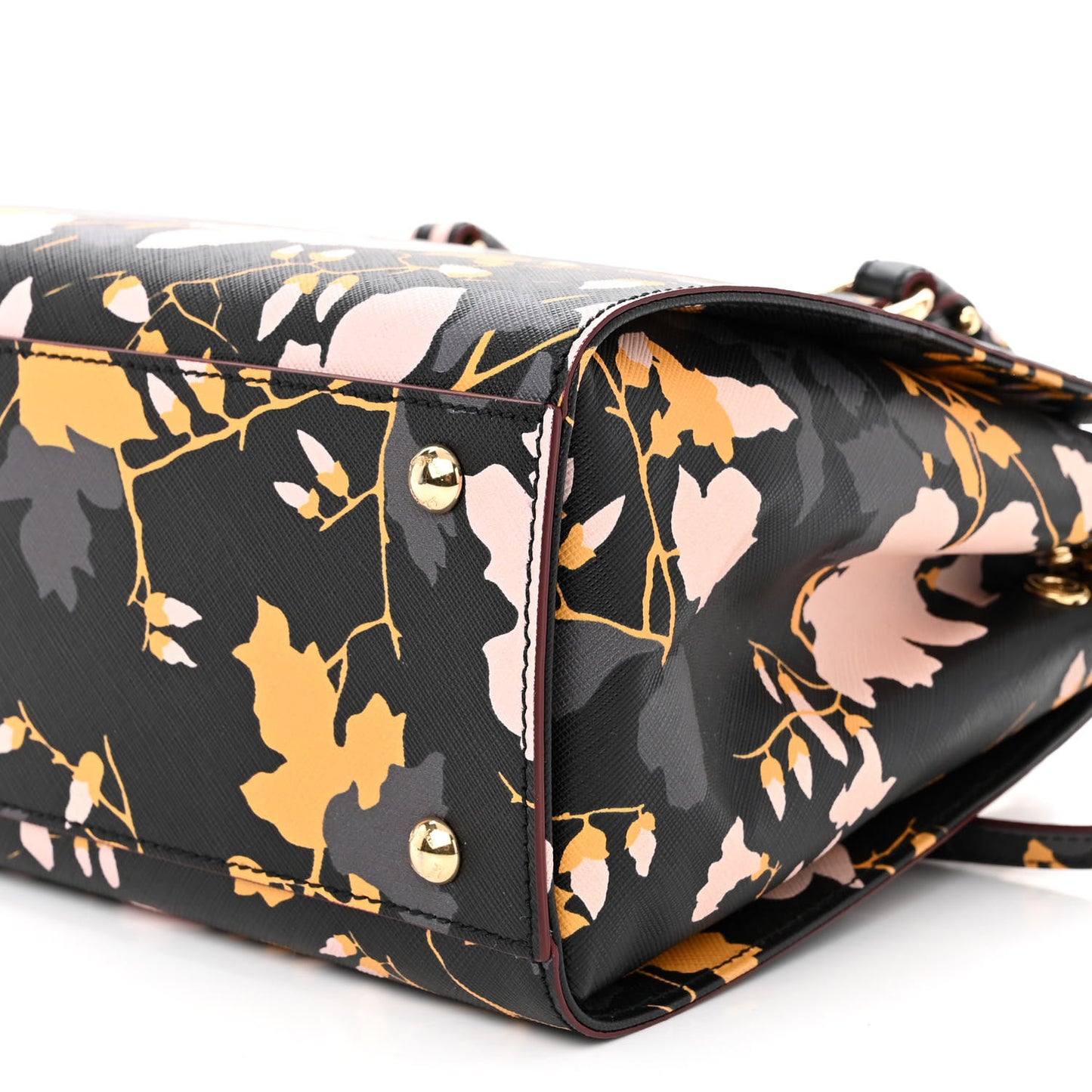 Hammered Calfskin Floral Printed Beky Tote Black Multicolor