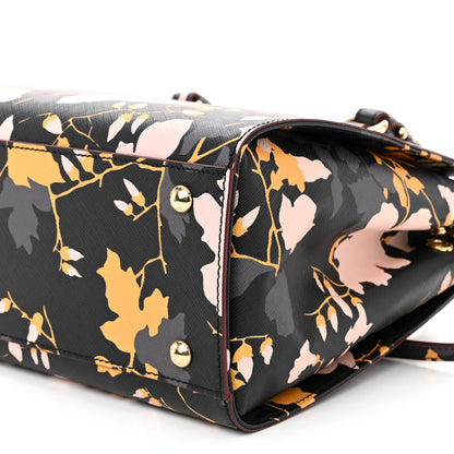 Salvatore Ferragamo Hammered Calfskin Floral Printed Beky Tote Black Multicolor 9 of 10
