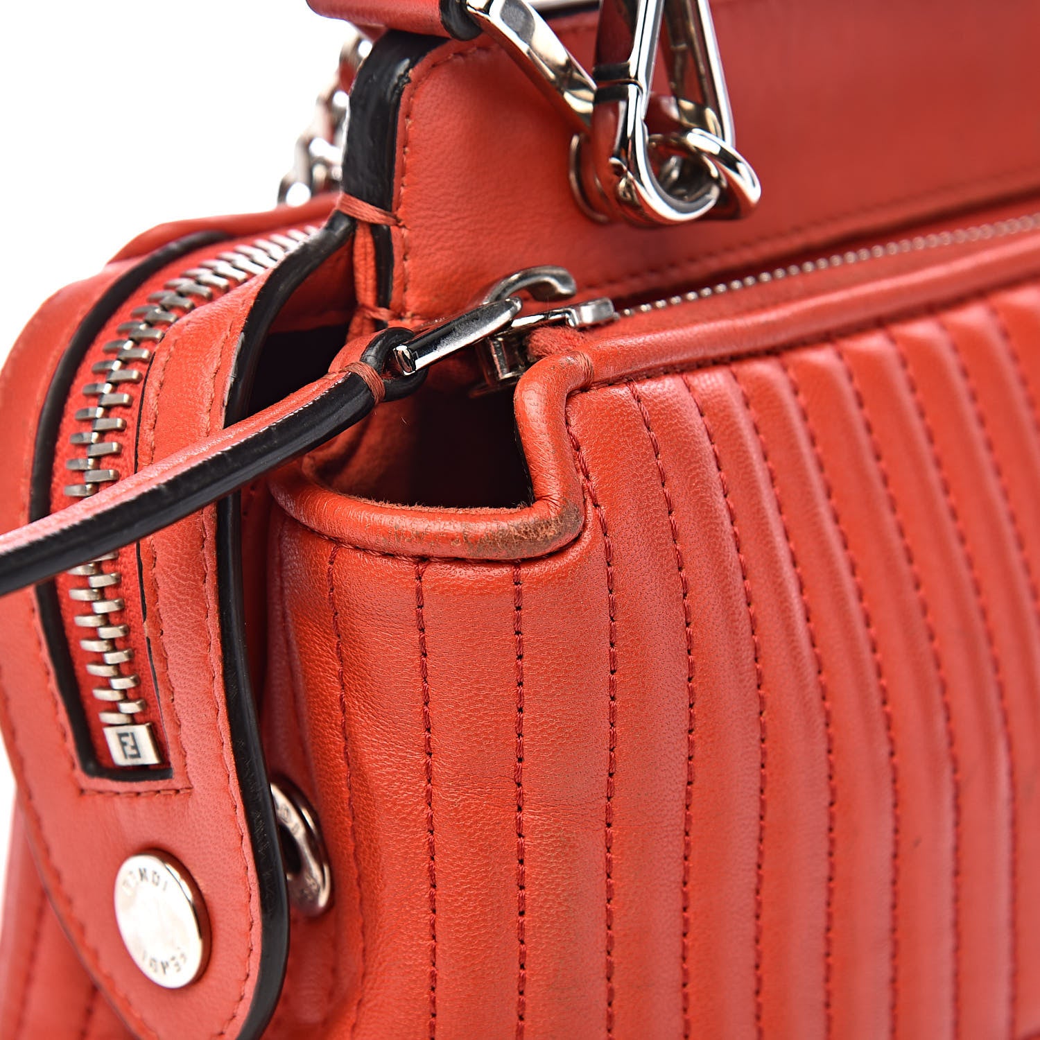 Fendi Shiny Nappa Trapuntata Small DotCom Click Top Handle Chain Satchel Papavero 18 of 28