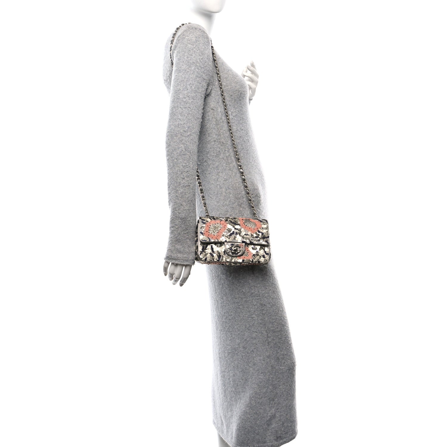 Chanel Satin Sequin Embellished Flower Mini Rectangular Flap