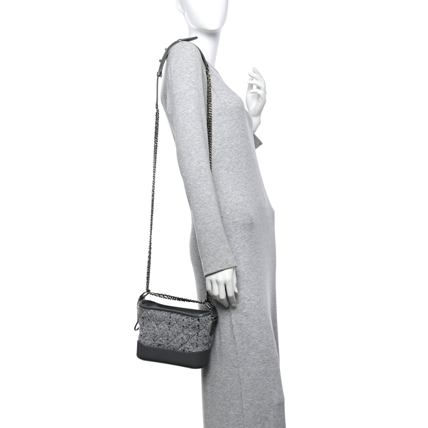 Tweed Calfskin Quilted Small Gabrielle Hobo Grey