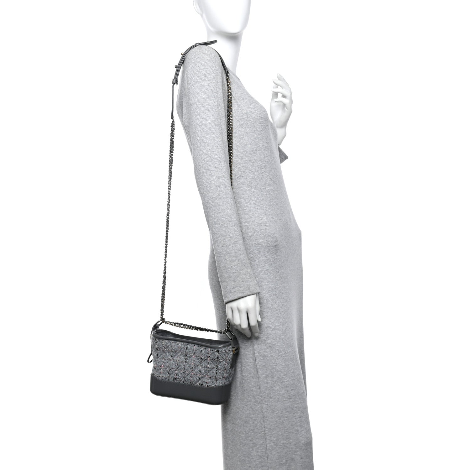 Chanel Tweed Calfskin Quilted Small Gabrielle Hobo Grey 2 of 10