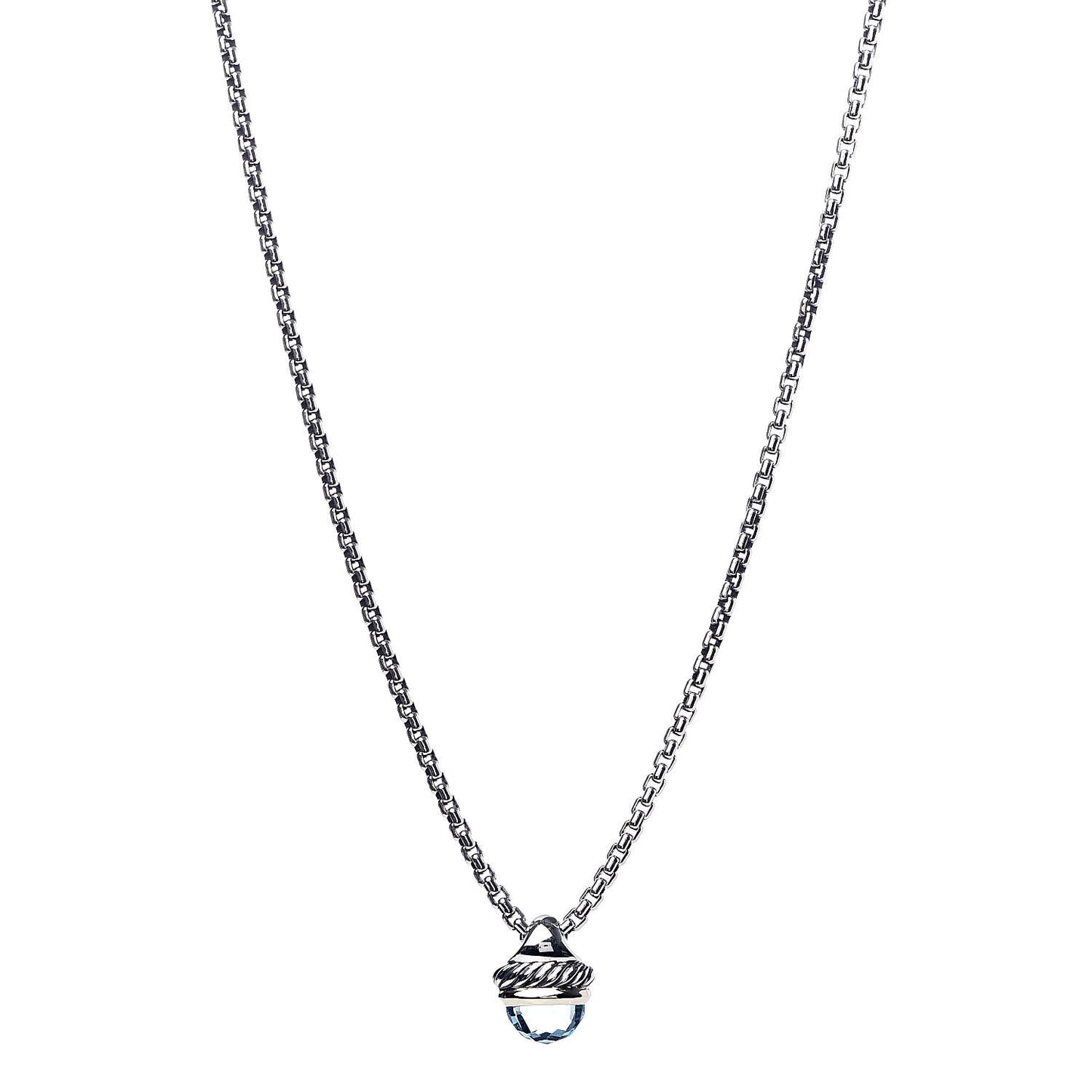Sterling Silver 14K Yellow Gold Blue Topaz 10mm Acorn Pendant Necklace